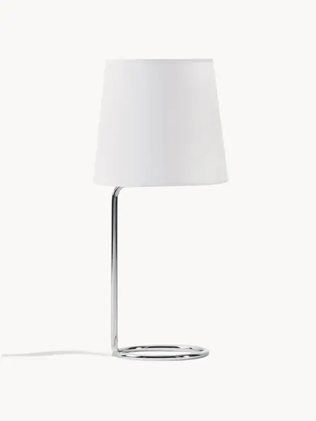 Tafellamp Cade, Lampenkap: textiel, Lampvoet: geborsteld metaal, Wit, zilverkleurig, Ø 19 x H 42 cm