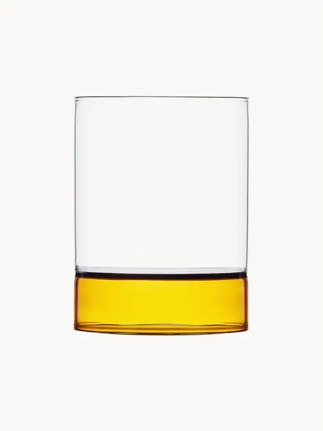 Ručne vyrobený pohár na vodu Bamboo Groove, 2 ks, Borosilikátové sklo, Slnečná žltá, priehľadná, Ø 7 x V 11 cm, 250 ml