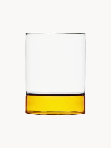 Verres à eau artisanaux Bamboo Groove, 2 pièces, Verre borosilicate, Jaune soleil, transparent, Ø 7 x haut. 11 cm, 250 ml