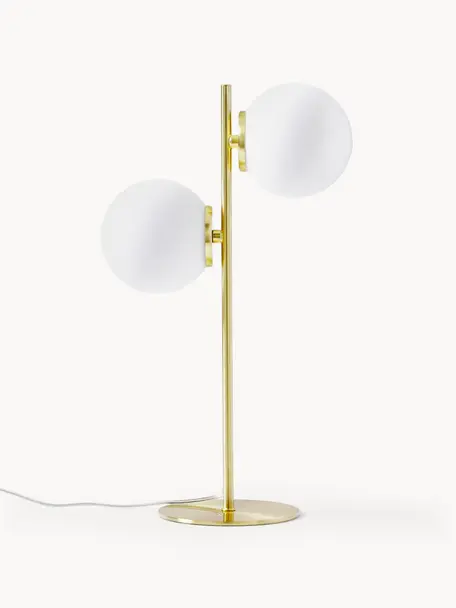 Tischlampe Atlanta aus Opalglas, Weiß, Goldfarben, Ø 15 x H 45 cm