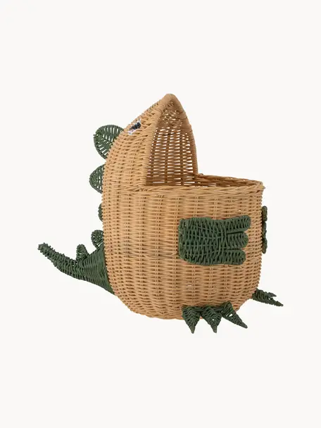 Panier de rangement enfant en rotin Eddi, Rotin, Beige, vert foncé, larg. 57 x haut. 48 cm