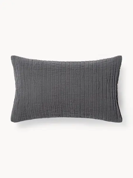 Housse de coussin en coton avec motif plissé Artemis, 99 % coton, 1 % polyester, Anthracite, larg. 30 x long. 50 cm