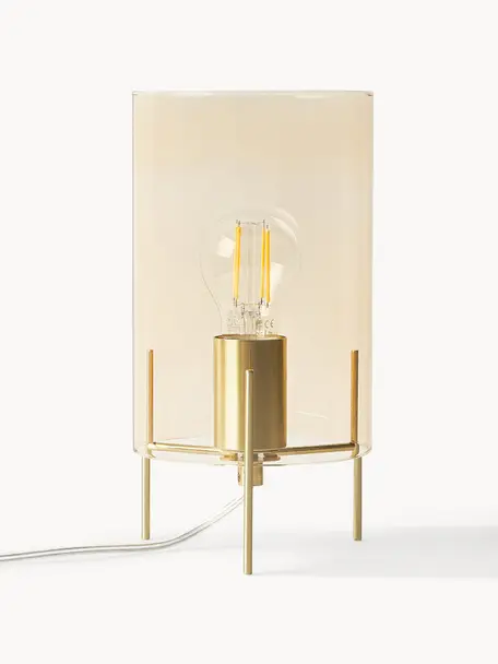 Petite lampe à poser en verre teinté Laurel, Ambré, laiton, Ø 14 x haut. 28 cm