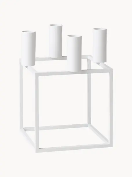 Kerzenhalter Kubus, Stahl, lackiert, Weiß, B 14 x H 20 cm