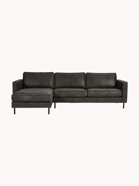 Sofá rinconera de cuero reciclado Hunter, Tapizado: 70% cuero reciclado, 30% , Estructura: madera de pino maciza con, Patas: metal con pintura en polv, Cuero gris pardo, An 264 x F 154 cm, chaise longue izquierda
