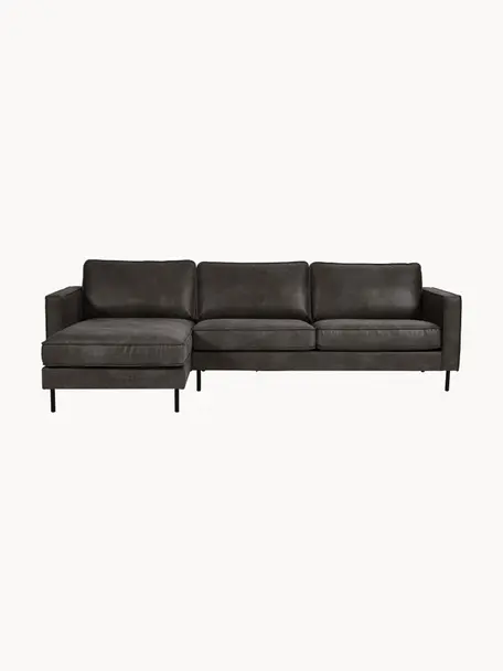 Ecksofa Hunter aus recyceltem Leder, Bezug: 70% recyceltes Leder, 30%, Gestell: Massives Kiefernholz, hoc, Füße: Metall, pulverbeschichtet, Leder Anthrazit, B 264 x T 154 cm, Eckteil links