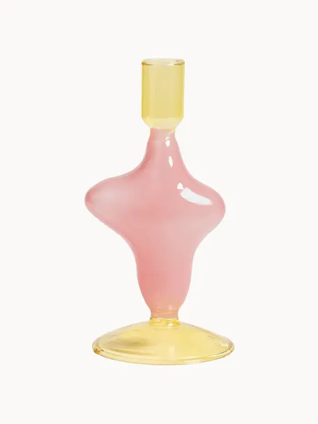Candelabro de vidrio Flux, Vidrio, Rosa pálido, amarillo, Ø 8 x Al 17 cm