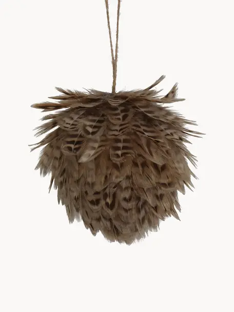 Adornos navideños Feather Ball, 2 uds., Plumas, Marrón, Ø 11 cm
