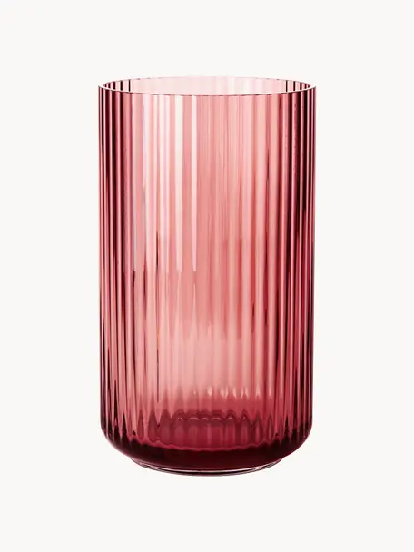 Mundgeblasene Vase Lyngby, H 25 cm, Glas, Korallrot, transparent, Ø 15 x H 25 cm