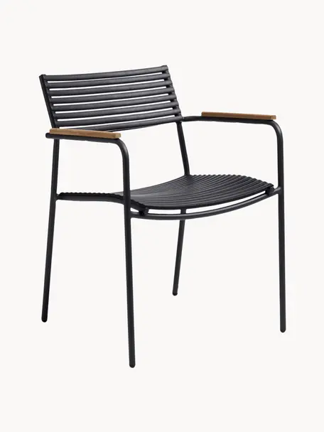 Sedia con braccioli da giardino Mood, Struttura: alluminio, verniciato a p, Seduta: materiale sintetico, Nero, Larg. 60 x Alt. 56 cm