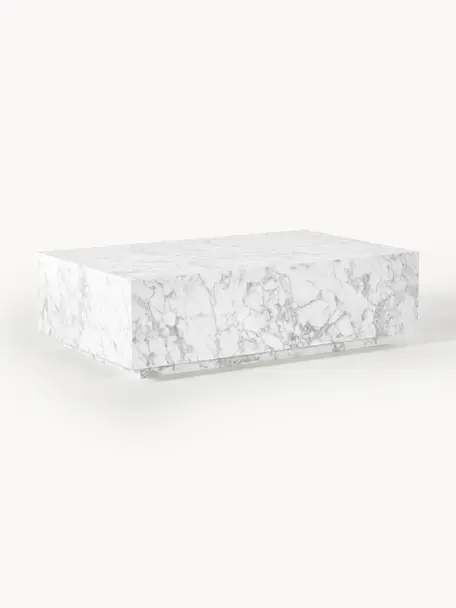 Mesa de centro en look mármol Lesley, Tablero de fibras de densidad media (MDF) recubierto en melanina, Aspecto mármol blanco brillante, An 120 x F 75 cm