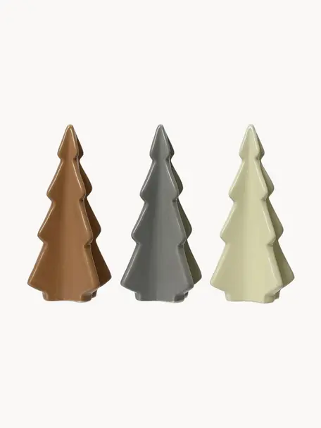 Deko-Bäume Dash aus Porzellan, 3er-Set, Porzellan, Grau, Braun, Cremeweiß, B 6 x H 16 cm