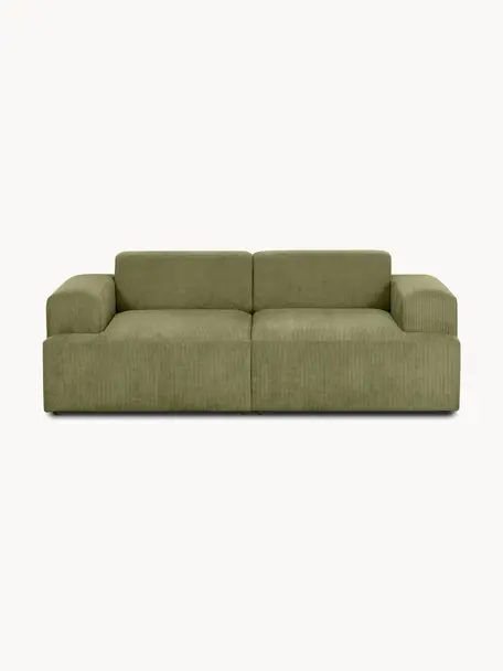 Cord-Sofa Melva (2-Sitzer), Bezug: Cord (92% Polyester, 8% P, Gestell: Massives Kiefernholz, FSC, Cord Olivgrün, B 198 x T 101 cm