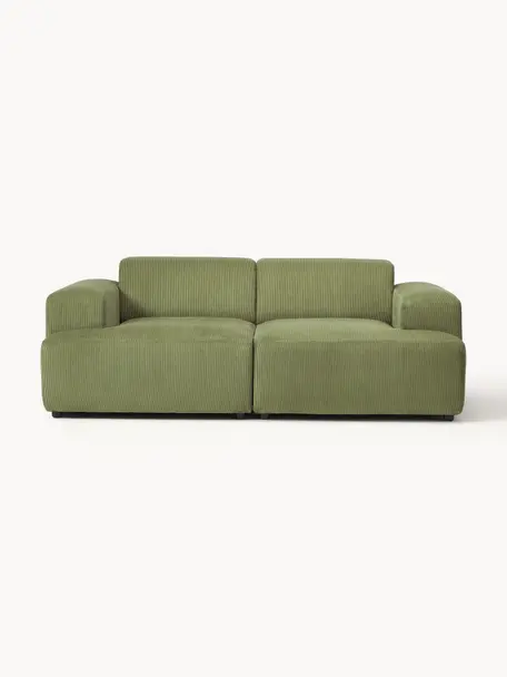 Cord-Sofa Melva (2-Sitzer), Bezug: Cord (92% Polyester, 8% P, Gestell: Massives Kiefernholz, Spa, Füße: Kunststoff Dieses Produkt, Cord Olivgrün, B 198 x T 101 cm