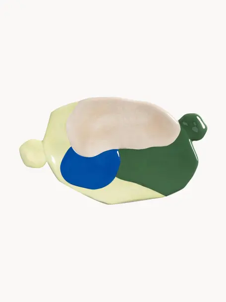 Fuente artesanal de porcelana Chunky, Porcelana, Amarillo, azul, verde, beige, An 24 x F 14 cm