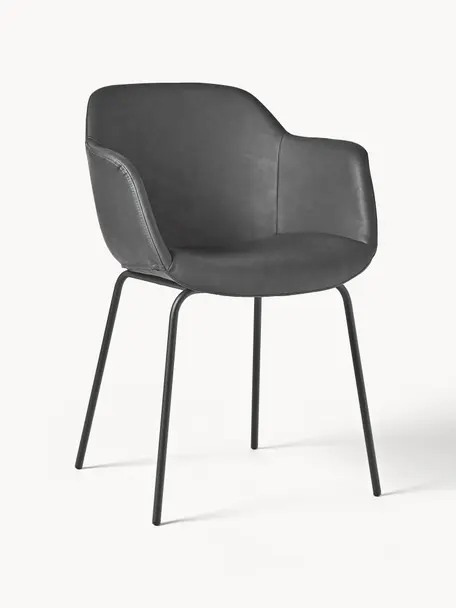 Chaise rembourrée en cuir synthétique Fiji, Cuir synthétique gris foncé, larg. 58 x prof. 56 cm