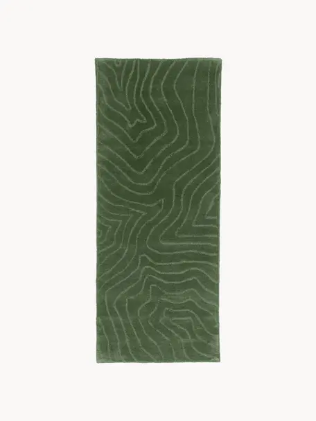 Passatoia in lana taftata a mano Aaron, Retro: 100% cotone Nel caso dei , Verde scuro, Larg. 80 x Lung. 300 cm