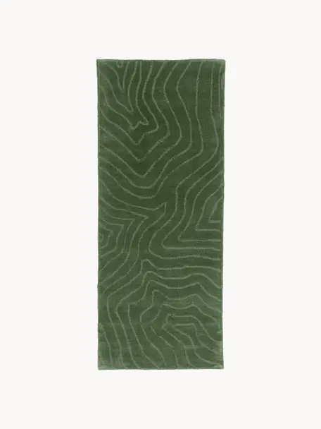 Ručně všívaný vlněný běhoun Aaron, Tmavě zelená, Š 80 cm, D 250 cm