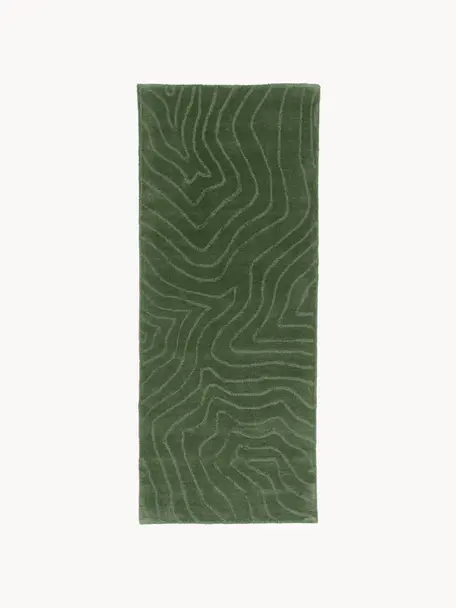 Tapis de couloir en laine tuftée main Aaron, Vert foncé, larg. 80 x long. 250 cm