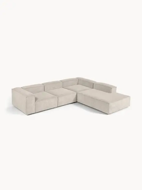 Sofá rinconera modular grande de pana Lennon, Tapizado: pana (92% poliéster, 8% p, Estructura: madera de pino maciza, ma, Patas: plástico, Pana beige claro, An 329 x F 269 cm, chaise longue derecha