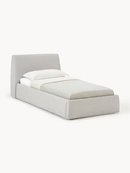 Letto singolo con contenitore Cloud, Rivestimento: tessuto finemente struttu, Piedini: legno laccato Il material, Tessuto beige chiaro, Larg. 90 x Lung. 200 cm