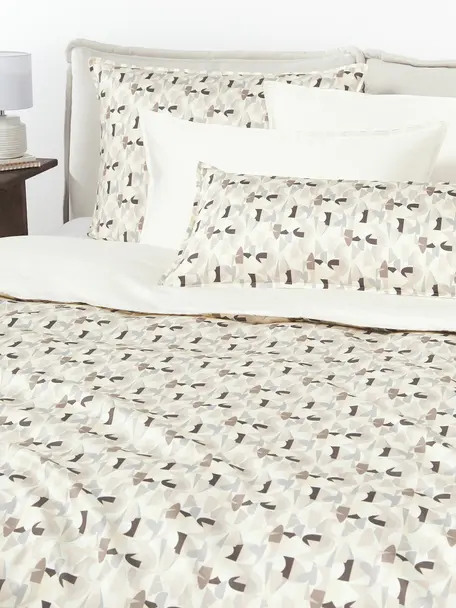 Housse de couette en satin de coton avec motif abstrait Cadence, Tons beiges, 200 x 200 cm