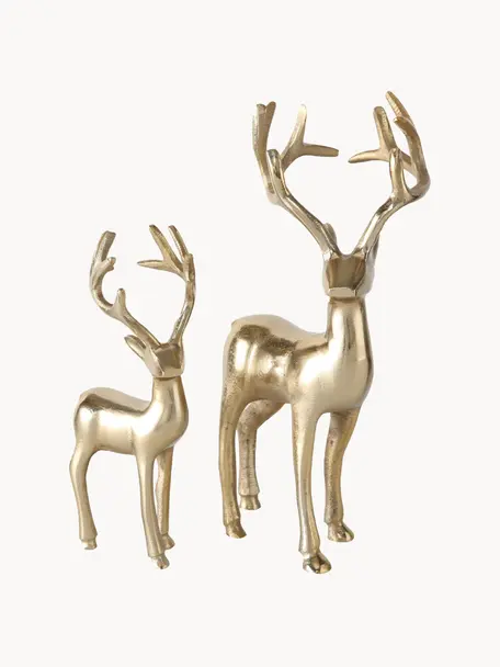 Figuras decorativas ciervos Thielo, 2 uds., Aluminio recubierto, Latón, Set de diferentes tamaños