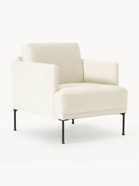 Sillón Fluente, Tapizado: 100% poliéster Alta resis, Estructura: madera de pino maciza., Patas: metal con pintura en polv, Tejido blanco Off White, An 74 x F 85 cm