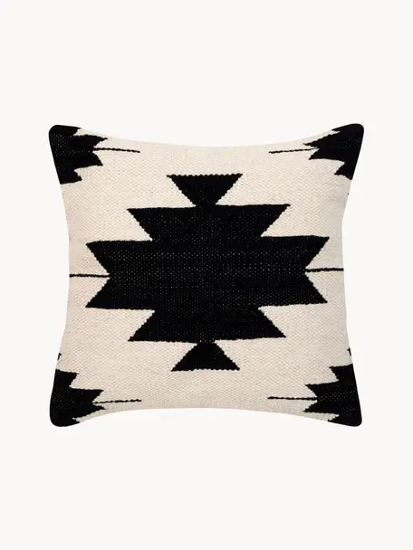 Tkana poszewka na poduszkę w stylu etno Cancun, 100% bawełna, Czarny, beżowy, S 45 x D 45 cm