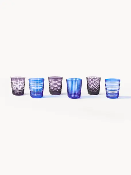 Komplet szklanek Cobalt, 6 elem., Szkło, Niebieski, lila, transparentny, Ø 9 x W 10 cm, 250 ml
