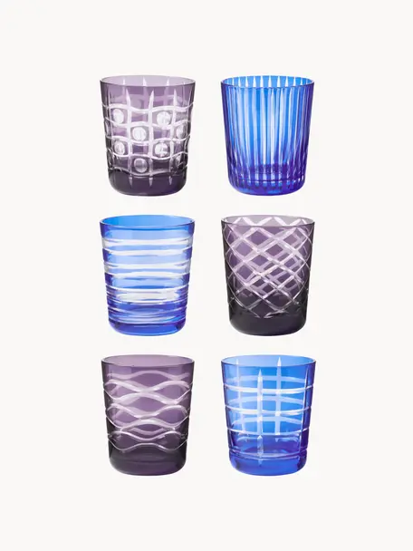 Vasos Cobalt, 6 uds., Vidrio, Azul y lila transparente, Ø 9 x Al 10 cm, 250 ml