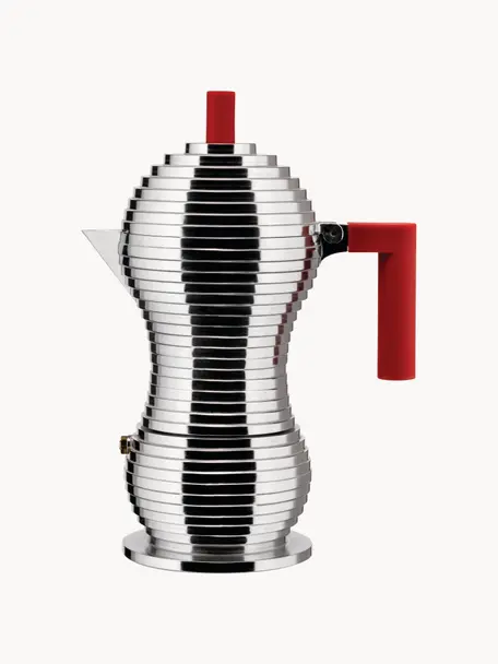 Espressokocher Pulcina für sechs Tassen, Gehäuse: Aluminiumguss, Griffe: Polyamid, Silberfarben, Rot, B 20 x H 26 cm