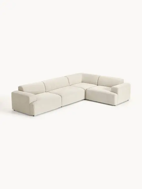 Grosses Ecksofa Melva (4-Sitzer), Bezug: 100 % Polyester Der strap, Gestell: Massives Kiefern- und Fic, Webstoff Hellbeige, B 339 x T 220 cm, Eckteil rechts