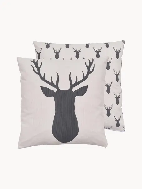Funda de cojín doble cara de algodón ecológico Deer, 100% algodón ecológico, Blanco crema, gris, An 45 x L 45 cm