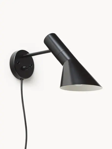 Wandlamp AJ met stekker, Lamp: gecoat staal, Zwart, Ø 32 x H 18 cm