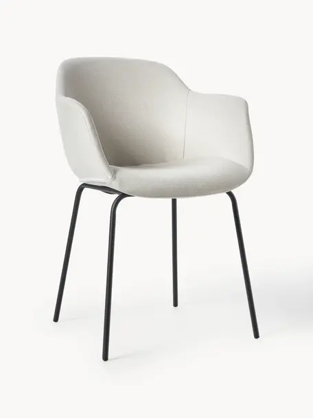 Židle s područkami s úzkým skořepinovým sedákem Fiji, Tlumeně bílá, Š 58 cm, H 56 cm