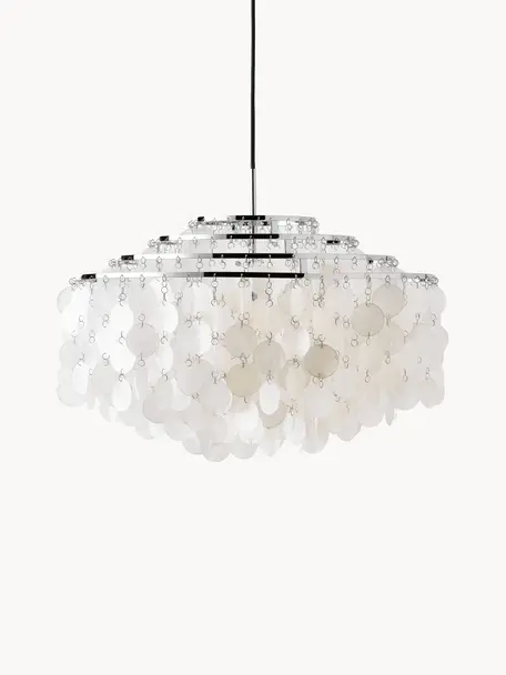 Lámpara de techo de diseño Fun, Cable: cubierto en tela, Plateado, blanco Off White, Ø 57 x Al 38 cm
