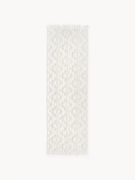 Handgewebter Baumwollläufer Idris mit erhabener Hoch-Tief-Struktur, 100% Baumwolle, Cremeweiss, B 80 x L 200 cm
