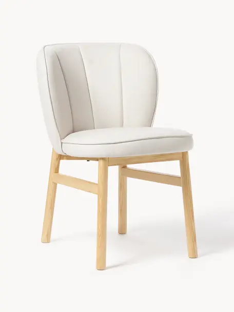 Chaise rembourrée en bois Dale, Tissu blanc cassé, bois de frêne clair, larg. 49 x haut. 64 cm