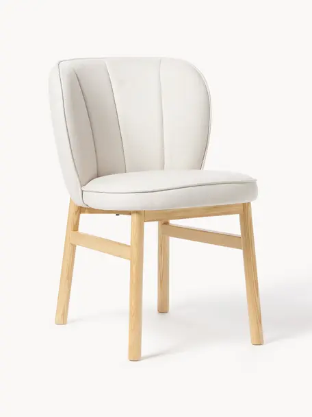 Silla con patas de madera Torry, Tapizado: 100% poliéster Alta resis, Patas: madera maciza de fresno, , Tejido Off White, madera de fresno claro, An 49 x F 64 cm