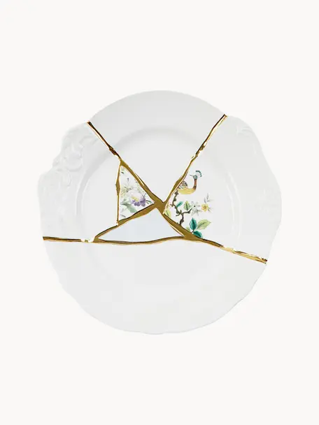 Assiette plate en porcelaine design Kintsugi, Blanc, Ø 28 cm