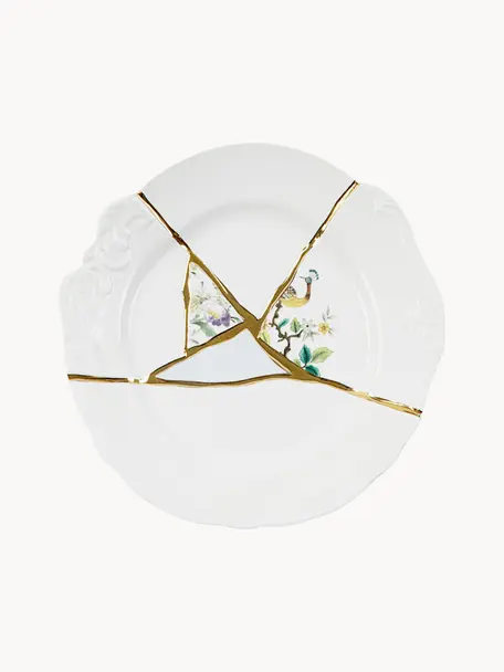 Designer porseleinen dinerbord Kintsugi, Decoratie: goudkleurig, Wit, Ø 28 cm