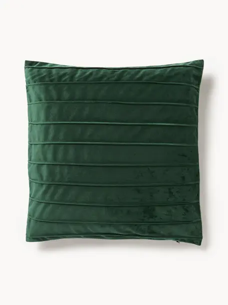 Funda de cojín de terciopelo texturizada Lola, Terciopelo (100% poliéster), Verde oscuro, An 40 x L 40 cm