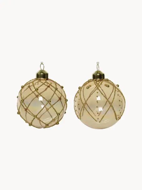 Boules de Noël avec perles Flame, 6 élém., Doré, transparent, Ø 8 cm