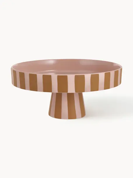 Pruhovaný servírovací talíř z keramiky Toppu, Keramika, Světle růžová, terakotová, Ø 20 cm