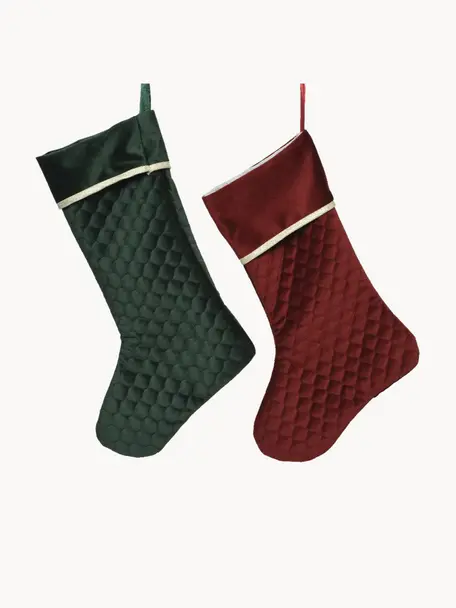 Set 2 calze in velluto Magical, Velluto (100% poliestere), Velluto verde scuro, rosso scuro, Larg. 28 x Alt. 45 cm