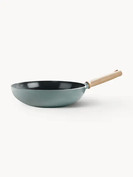 Wok antiadherente Mayflower, Asa: madera, Azul claro, madera clara, Ø 28 x Al 8 cm