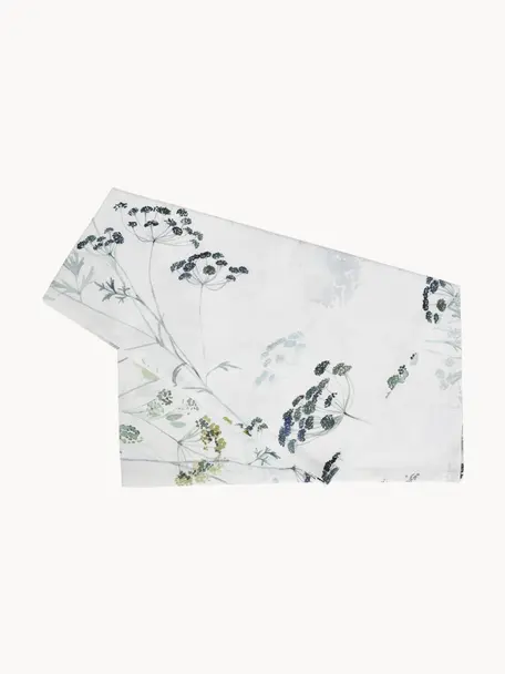 Tischläufer Herbier mit Aquarell Print, 100 % Baumwolle, Weiß, Grüntöne, B 50 x L 160 cm