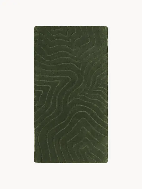 Tapis en laine tuftée main Aaron, Vert foncé, larg. 80 x long. 150 cm (taille XS)