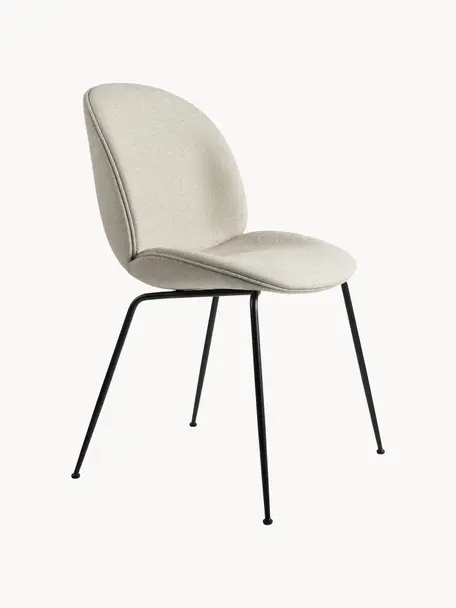 Krzesło tapicerowane Beetle, Tapicerka: 100% poliester, Nogi: stal powlekana, Jasnoszara tkanina, czarny matowy, S 56 x G 58 cm